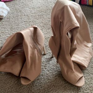 THIGH HIGH TAN -OPEN TOE HEELS